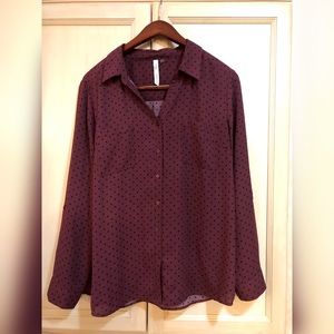 Burgundy and Black Polka Dot Blouse